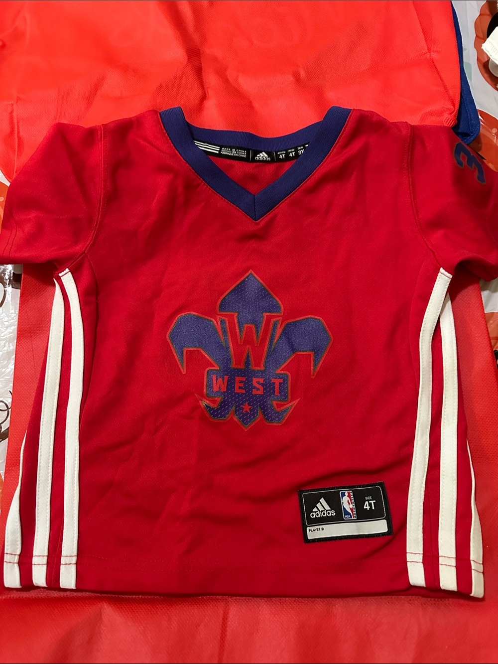 adidas Red Kids WEST Basketball Jersey with Navy Accents